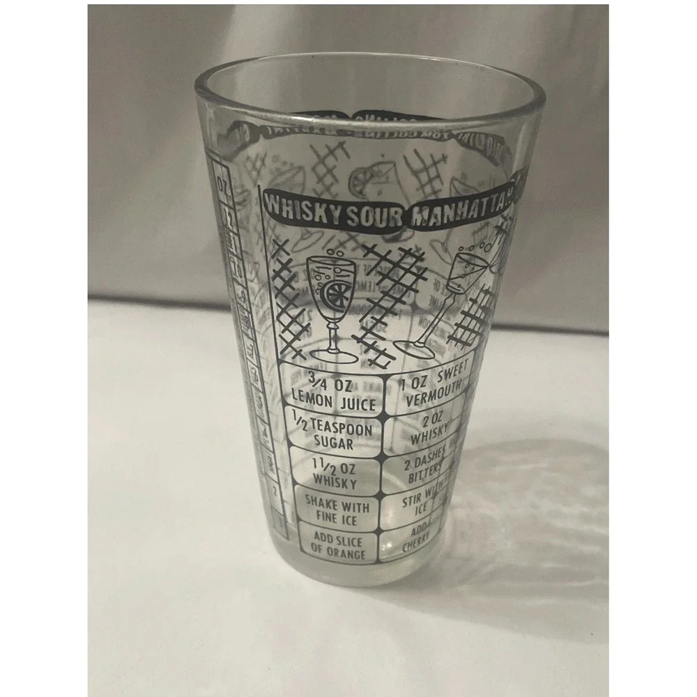 Vintage Federal Glass Barware Bartender Cocktail Mixed Drink Recipe Shaker Glass